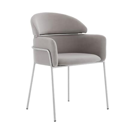 Armen Living Portia Gray Velvet and Brushed Stainless Steel Dining Room Chairs, PK2 LCPTSIGREY